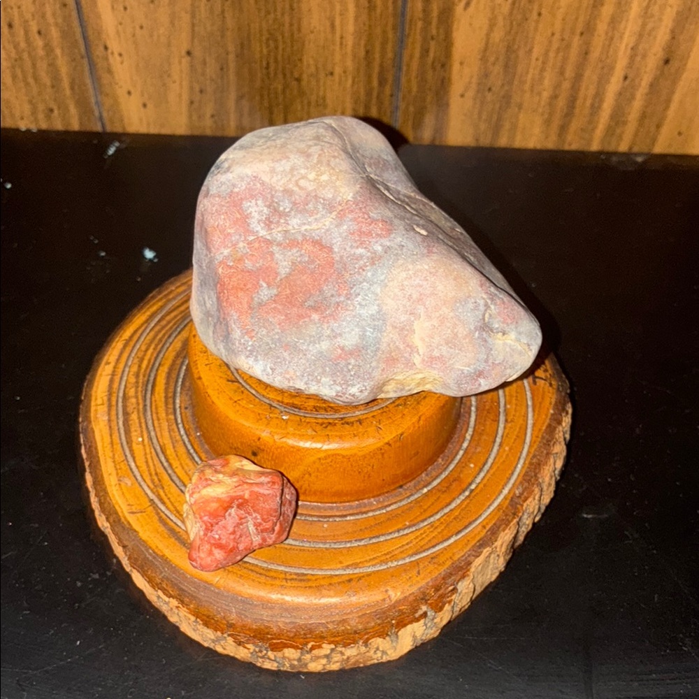 Natural Stone Art Piece with Wooden Base